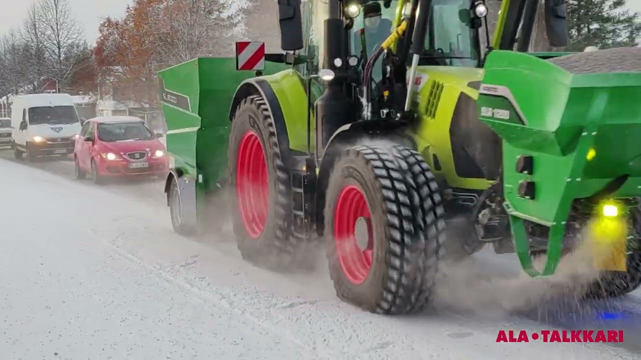 Hiekoitin ja hiekoitusvaunu | ALA-TALKKARI #claas #Hankkija #hiekoitus #auraus