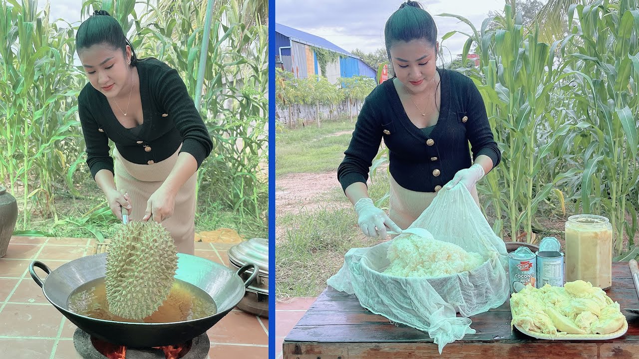 Yummy Durian fruit cooking - Cooking with Sreypov - YouTube