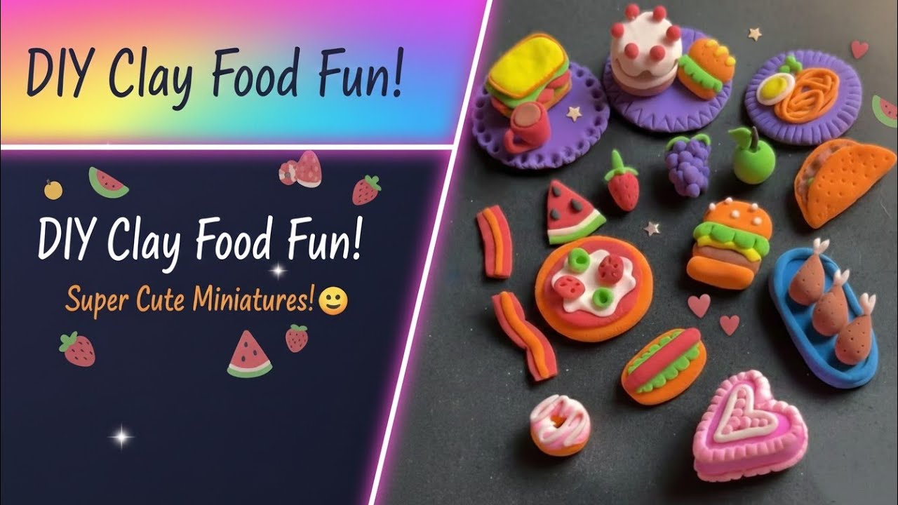 DIY Miniature Clay Food | Super Cute & Easy Sculpting Tutorial 🍕🍰