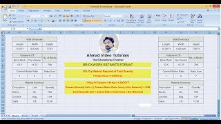 How To Make Brickwork Estimate format in Excel sheet - Engineering Formula