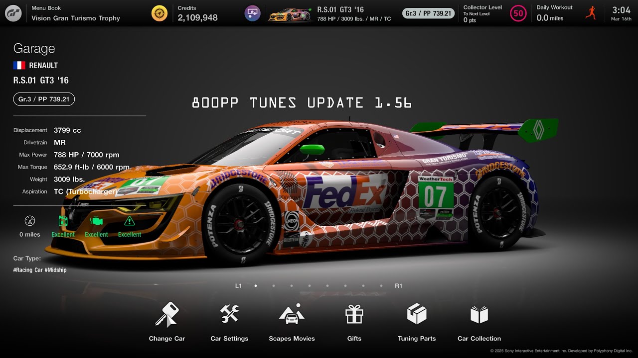 [Gran Turismo 7] R.S.01 GT3'16 800pp tunes update 1.56