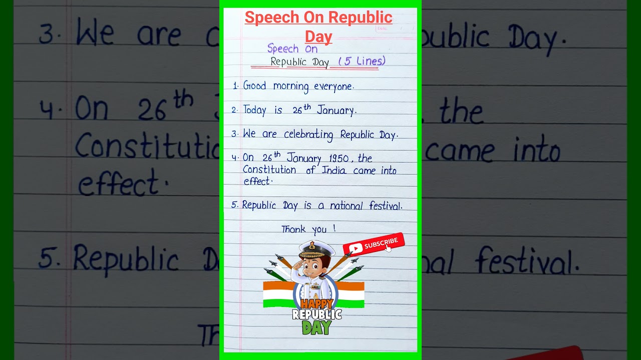 5 Lines Speech on Republic Day /Republic Day Speech/Speech On Republic Day/Speech 26 January 