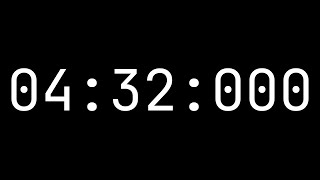 Countdown timer 4 minutes, 32 seconds [04:32:000] - White on black with milliseconds