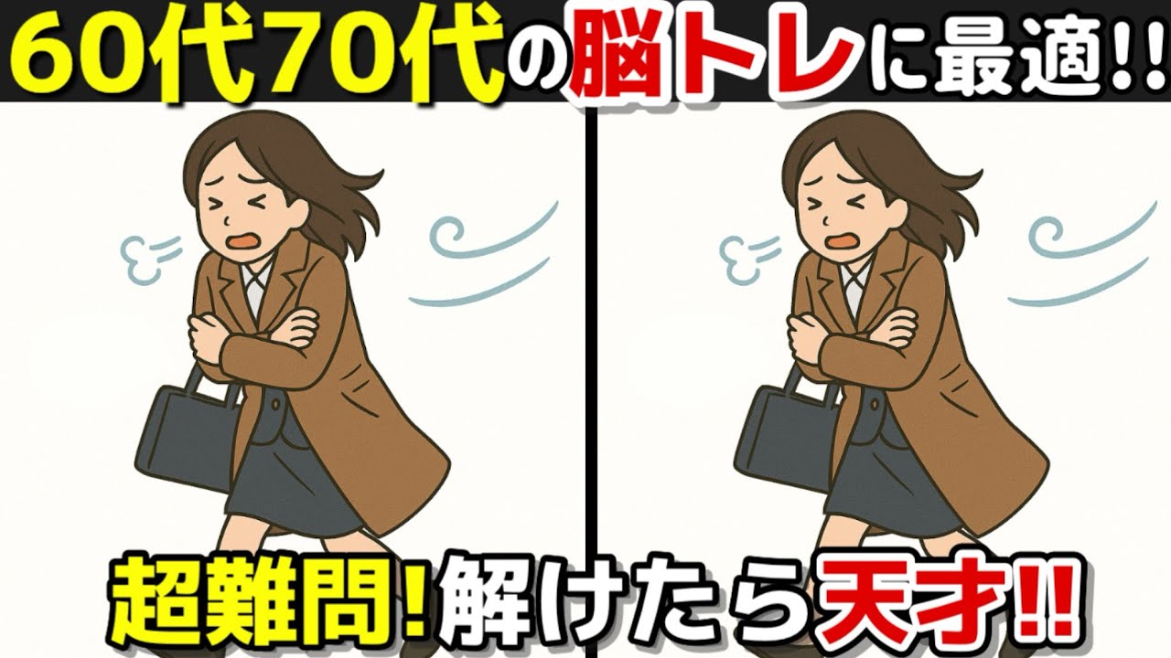 【間違い探しで脳トレ!!】全問正解を目指しましょう!!60代70代の間違い探し！認知症予防に効果絶大！記憶力向上、集中力向上、老化防止に効果的です！
