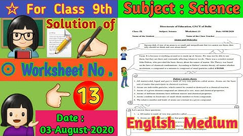 Worksheet-13 Solution|English Medium|For 9th Class|Sub : Science|Monday 3-August-2020|DOE Worksheet