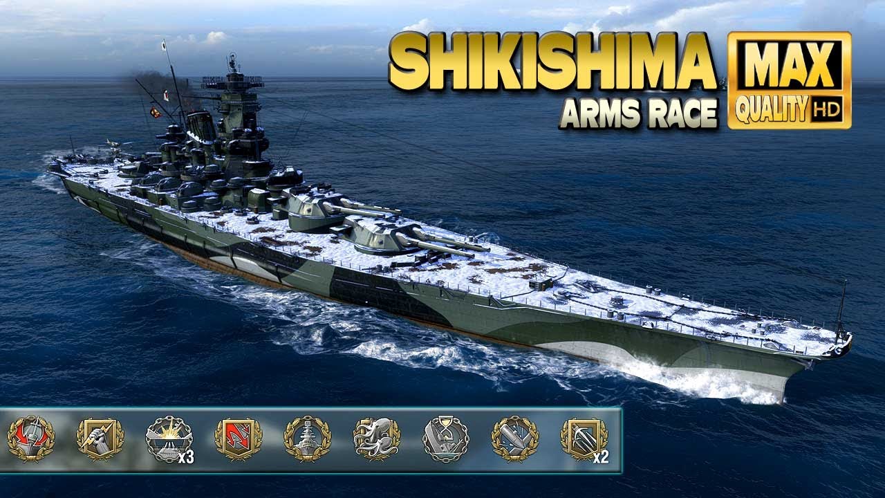 линкор Сикисима с 3 сокрушительными ударами - World of Warships