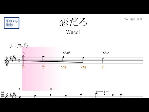 恋だろ（wacci) ドラマ『やんごとなき一族』挿入歌　原曲key 固定ド読み／ドレミで歌う楽譜【コード付き】