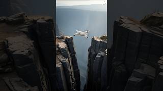 Mountain Goat Jumping On Vertical Cliff