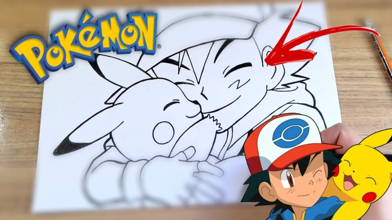 Como desenhar Ash e Pikachu (Pokémon) passo a passo 