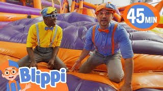 Juca and Blippi play hide and seek in a giant bounce house | Blippi Vehicles | Learning Videos