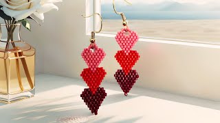 💖 How to make these super cute heart brick stich earrings