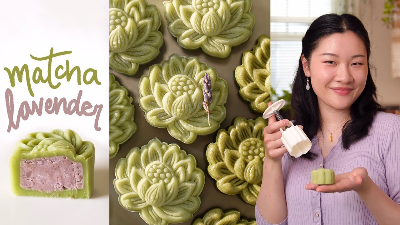 Lavender Matcha Mooncakes (Snowskin & Traditional) | 薰衣草抹茶月饼