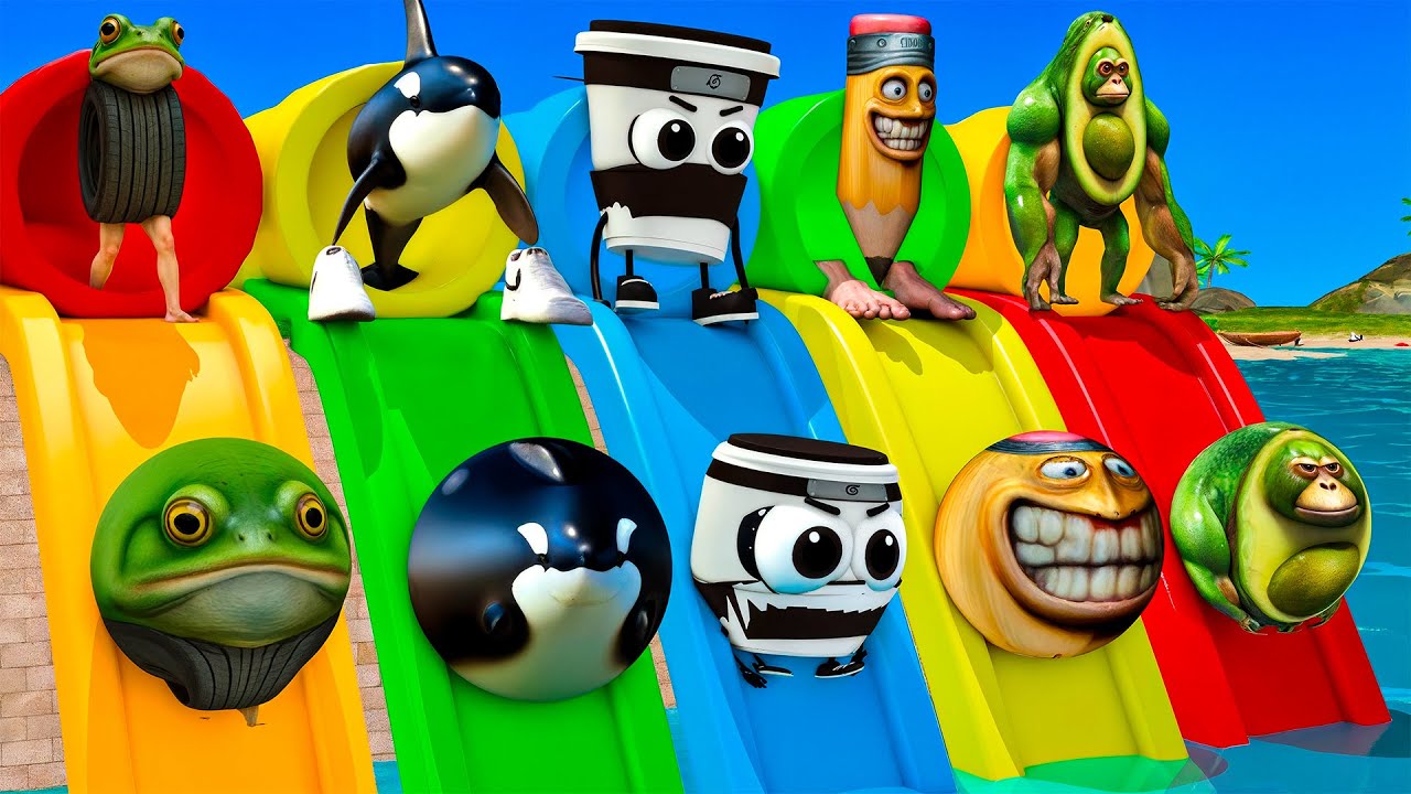 Long Slide Game With Cow Elephant Gorilla Hippopotamus Tiger 3d Animal Game Funny 3d Animals