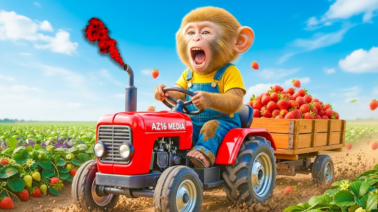 🐒 Baby Monkey 🚜 Plants Strawberry Garden 🍓 & Harvests on Farm  Heartwarming Daily Life Story 💖