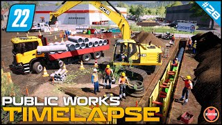🚧 Building Concrete Pipes Pipeline - Scania XT & JCB In Action⭐ FS22 City Public Works Timelapse screenshot 1