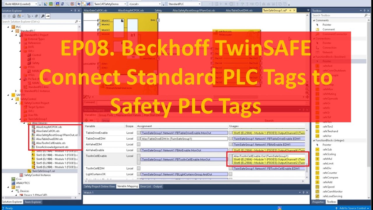 SA10. EP08  Beckhoff Safety TwinSAFE - Connect Standard PLC Tags to Safety PLC Tags 720p