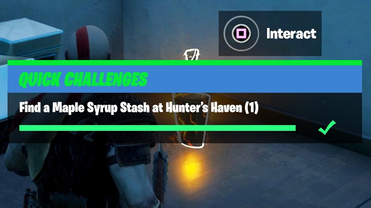 Find a Maple Syrup Stash at Hunter's Haven (1) - Fortnite Quick Challenge Guide