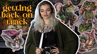 artist diaries 🌸 cleaning my art studio & drawing tattoo flash 🐰🖊️