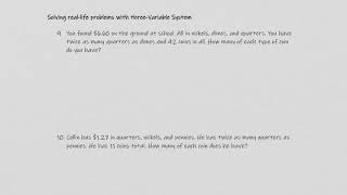 1.4 part 2: Solving 3 Variable System SUBSTITUTION (coin problems)
