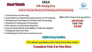 HR Analytics Unit 2 Complete in 1 Shot | Human Resource Planning &amp; Forecasting