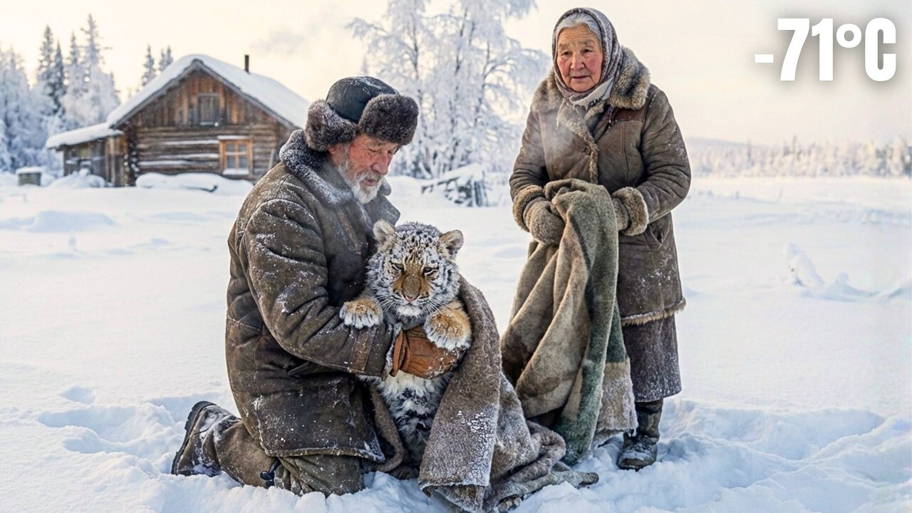 Pareja de ancianos salva a un tigre cachorro perdido en la tormenta a -71°C… algo inesperado sucede