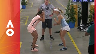 Daria Gavrilova and Daria Kasatkina's unorthodox warmup | Australian Open 2018