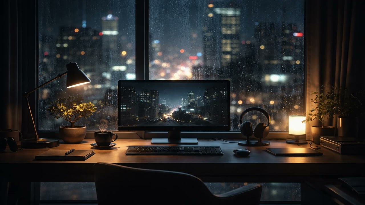 Midnight Jazz & Soft Rain 🎷 Deep Focus & Relaxing Coffee Shop Ambience to Sleep, Study, Work