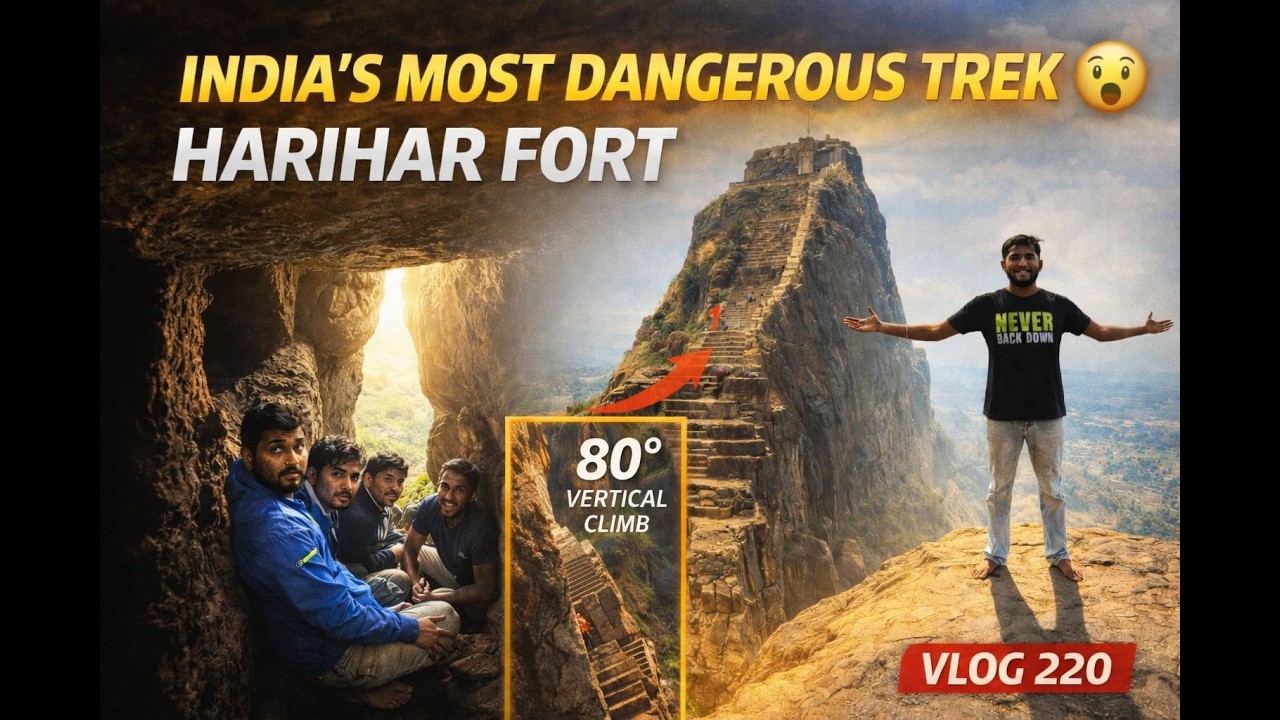 I WENT TO INDIA’S MOST DANGEROUS TREK 😱HARIHAR FORT 80° STAIRS CLIMB VLOG 220 