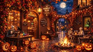 Relaxing Halloween bar night🎃Bonfire, autumn breeze & fireflies 🍂💦 Spooky music screenshot 1