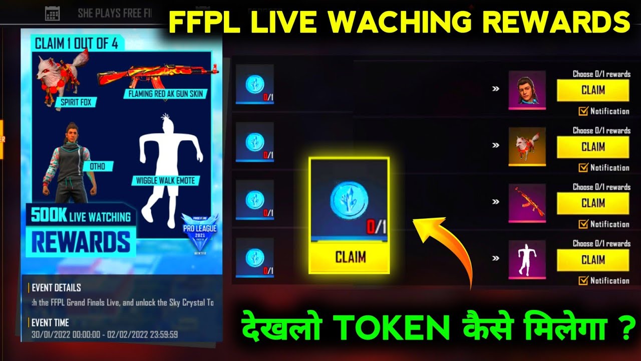 HOW TO GET 500K LIVE WATCHING FREE REWARD FREE FIRE NEW EVENT FREEFIRE SKY CRYSTAL TOKEN KESE MELEGA