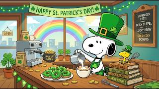 Lucky St. Patrick’s Day Coffeehouse with Snoopy 🍀🌈 Gentle Jazzhop for Calm Moments & Latte Lofi