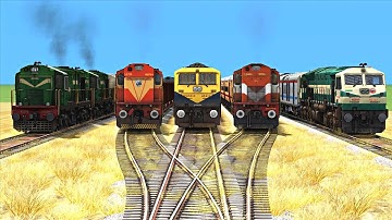 5 LINE BRANCHED FORKED RAILROAD CROSSING | Trains Bumpy Railroad Crossing | Train Simulator