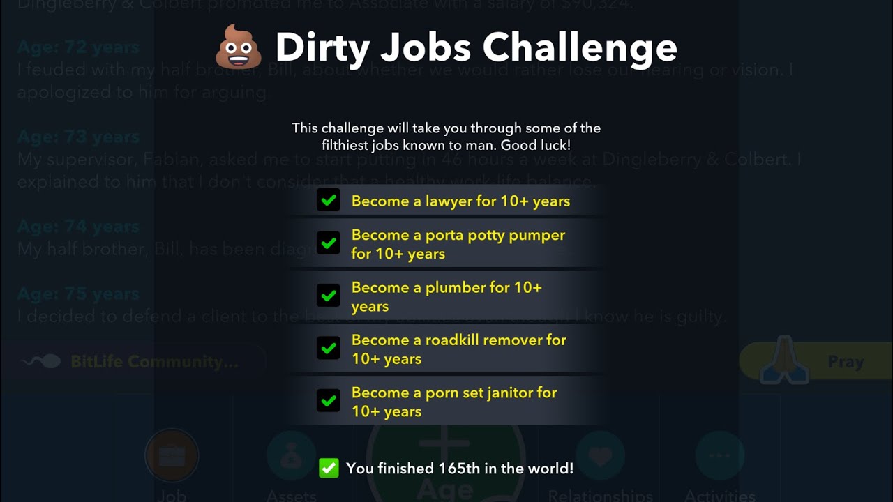 BitLife Dirty Jobs Challenge