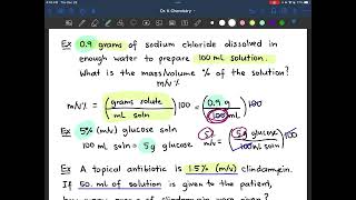 Solution Concentrations: Mass/Volume (m/v) Percent