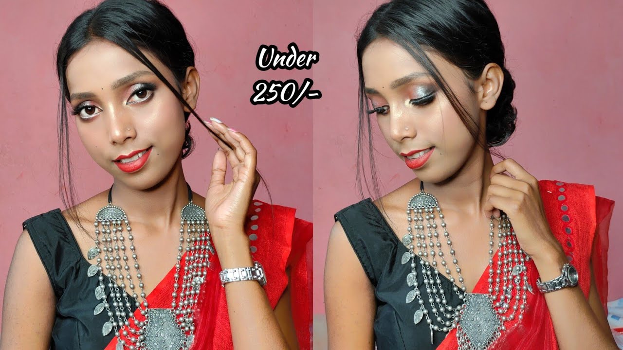 Super Affordable Makeup Look Under 250/- Rs || Step by Step Beginners Makeup Tutorial || Smokey Eye