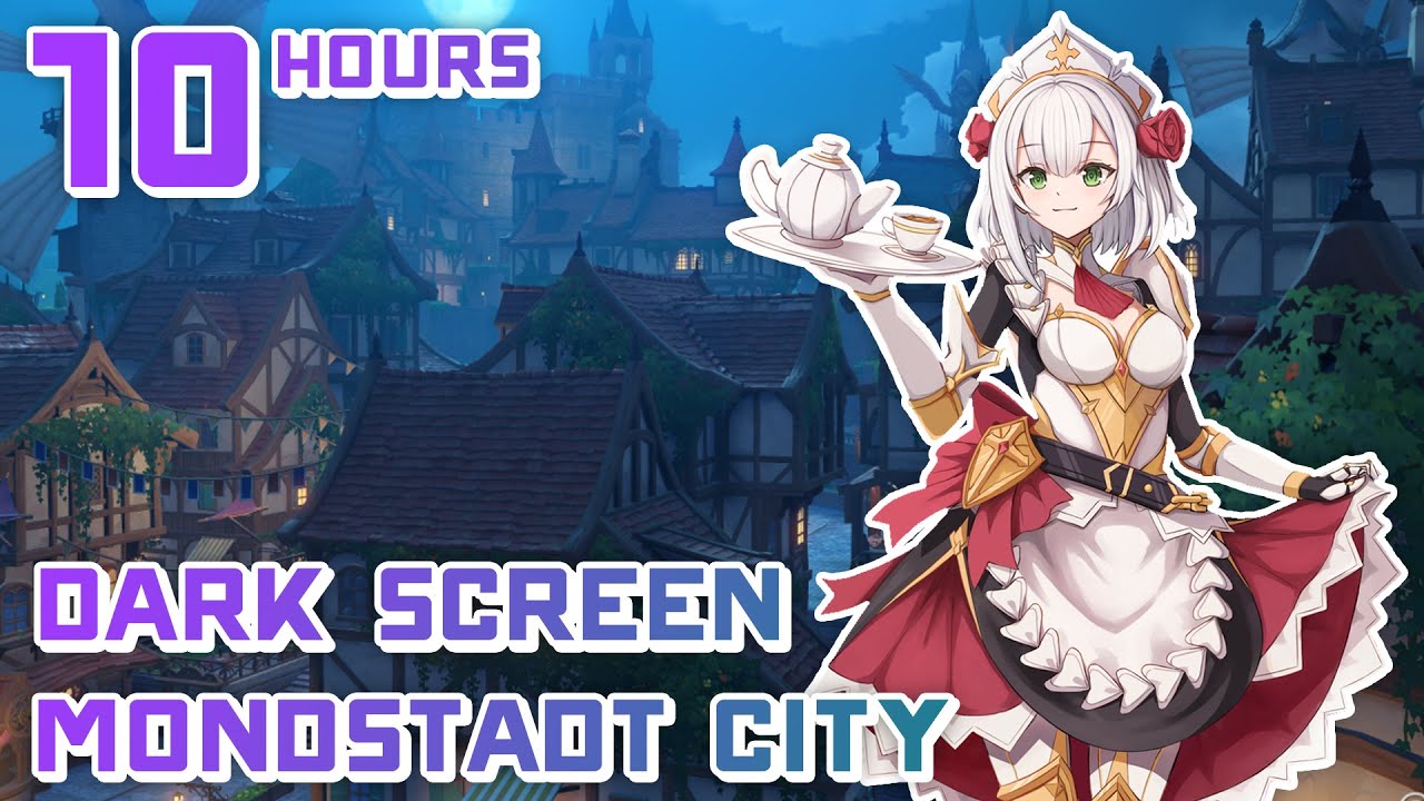 DARK SCREEN 10 HOURS of Relaxing of Mondstadt Music OST - Genshin Impact & Noelle -  Calming / Sleep