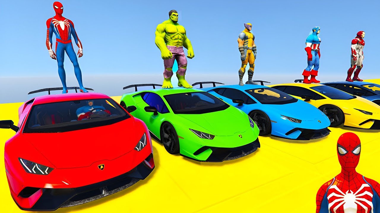 Superheroes on a car ride over the sea along the Spider-Man Bridge GTA ...