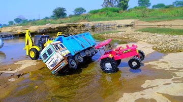 JCB 3DX Mud Loading Cartoon Video | TATA HYVA DUMPER Accident Pulling JCB 5CX ? Gadi Tractor Apb Toy