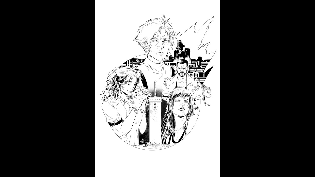 Final Fantasy 7 Cover Art Inking timelapse