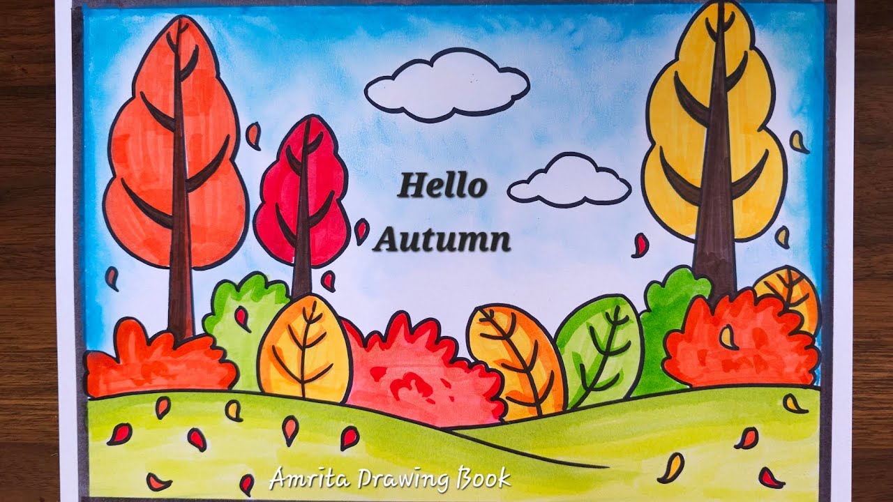 Autumn Season Drawing | Easy and Simple Autumn Season Drawing | Type of Seasons Drawing | Scenery