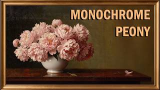 2 Hours | Monochrome Peony Arrangement | Dutch Still Life Oil Painting with Soft Music screenshot 4