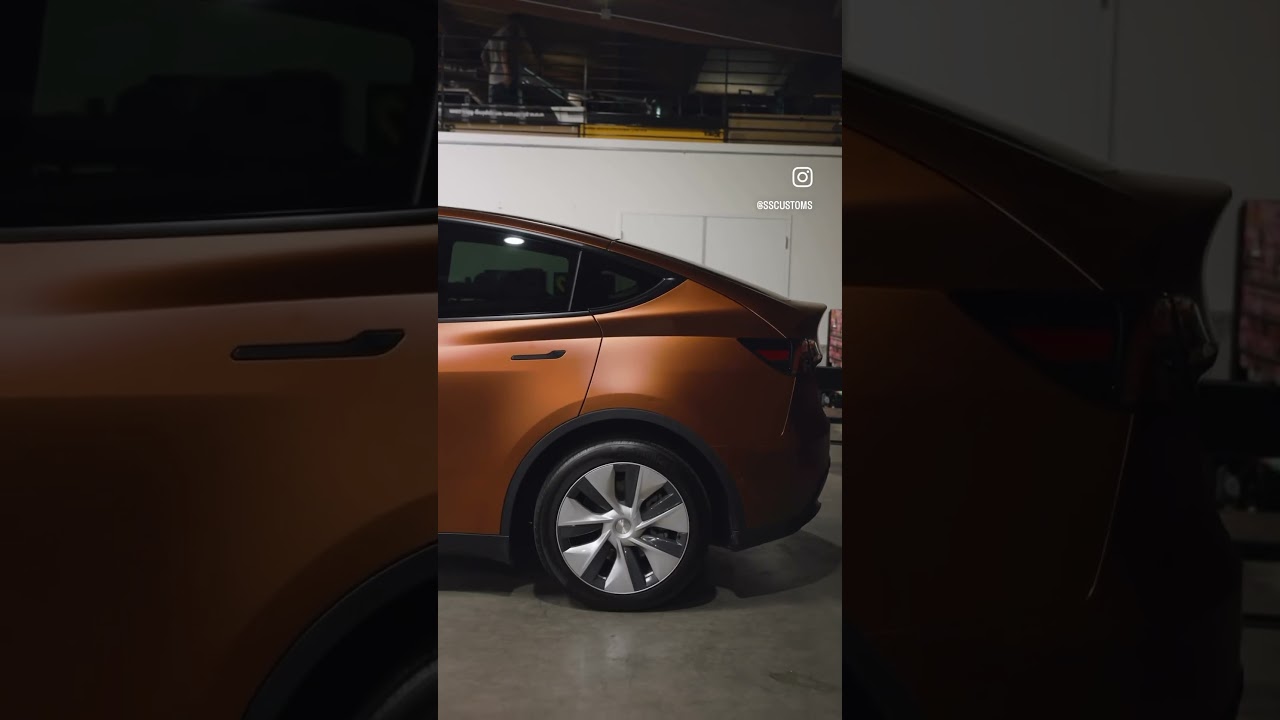 Tesla Model Y in for a full color change from white to KPMF Matte Autumn Fire!