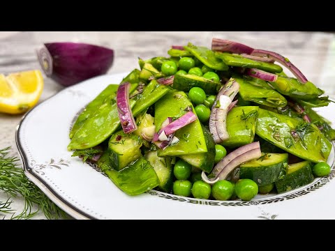 Fresh, crunchy and very tasty snow peas and cucumber salad. Easy salad recipe.