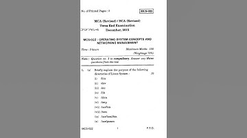 IGNOU|•|(MCS 22)Operating System Concept & N/W Management Question|•|December 2015|•|Own Classroom