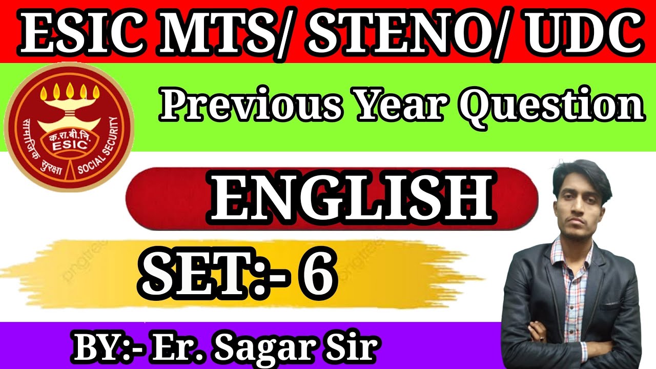 || ESIC ( MTS ) ENGLISH  PREVIOUS YEAR QUESTIONS  SET:- 6 | 