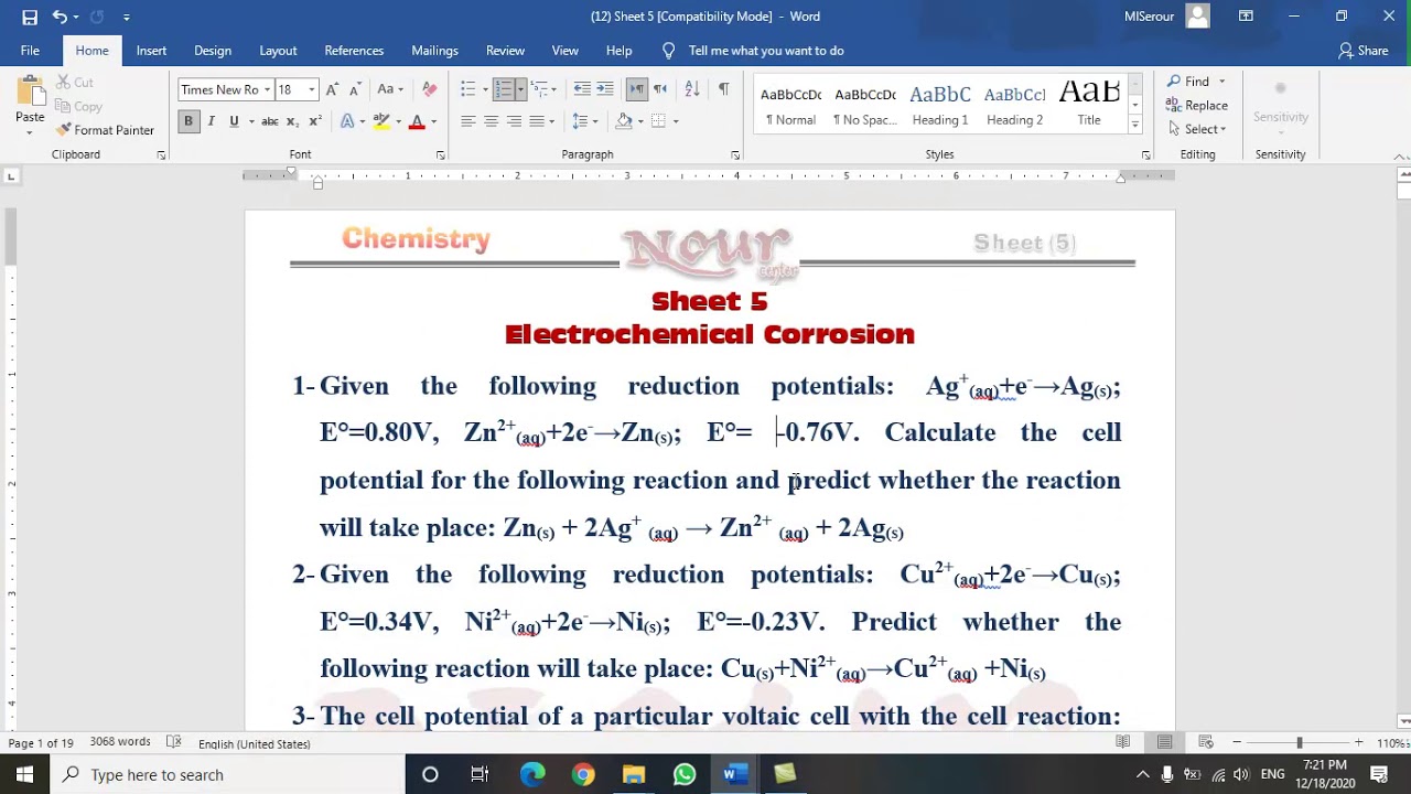 chapter 5 Electrochemistry الكيمياء الكهربية