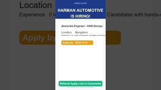 HARMAN Automotive | Associate Engineer - AWS Devops | Off Campus 2026 | Apply Now | Bangalore