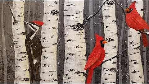 Birds in Winter Birch Trees LIVE Acrylic Painting ...