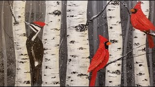 Birds in Winter Birch Trees LIVE Acrylic Painting Tutorial