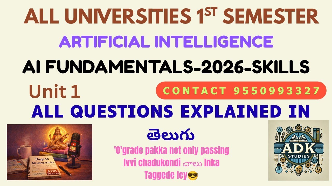Artificial intelligence fundamentals Unit 1 explanation in Telugu all 10M questions